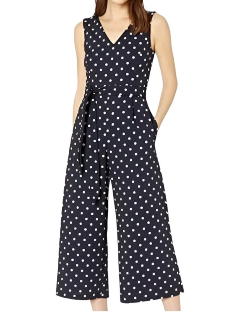 Calvin Klein Navy blue and White Polka Dot sleeveless jumpsuit - Picture 8 of 9
